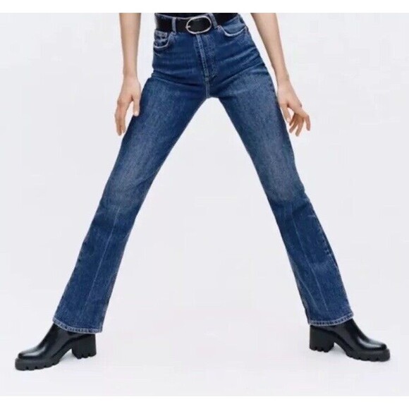 Zara Track Sole Black Sock Boot Size 38 Moto Combat Boots Slip On Heeled - Picture 4 of 16